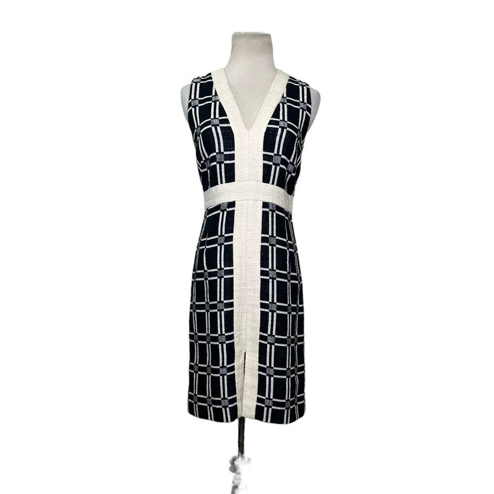 Milly black cream canvas party sheath dress size 0